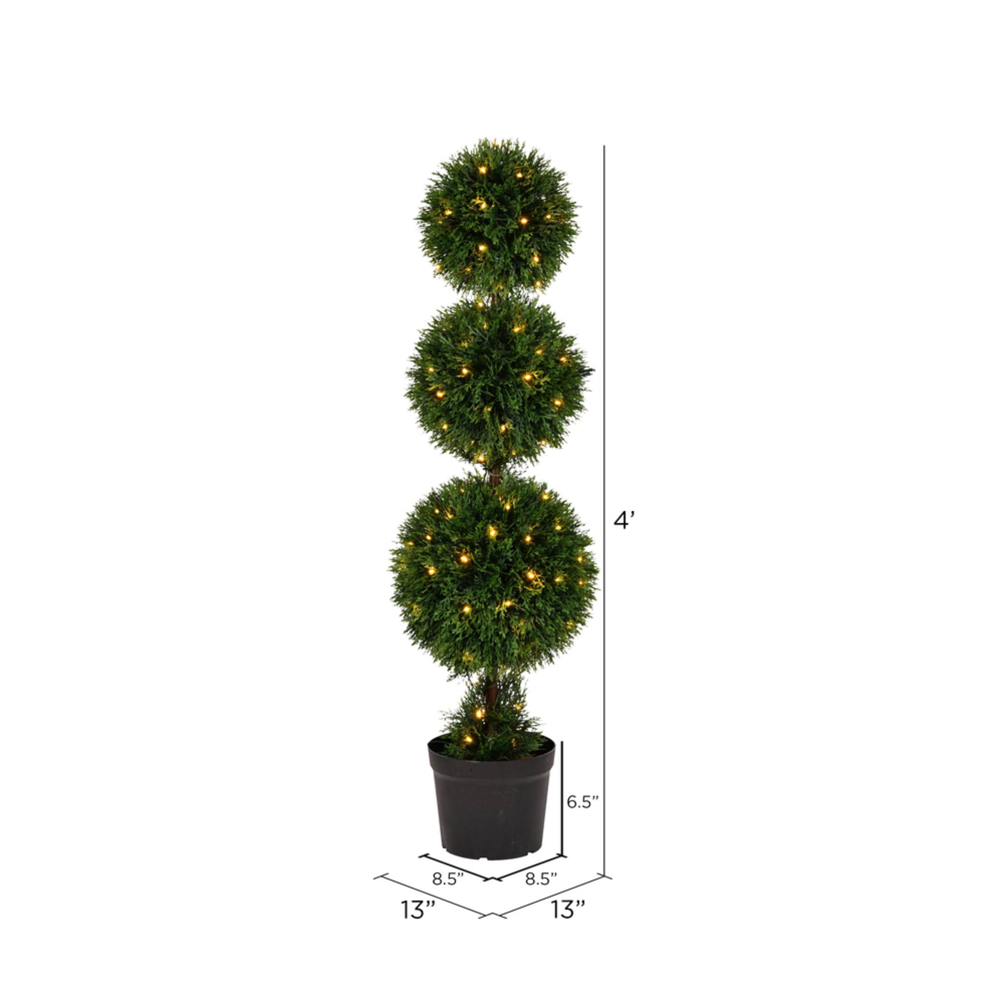 4ft. Pre-Lit Potted Cedar Triple Ball Topiary Tree